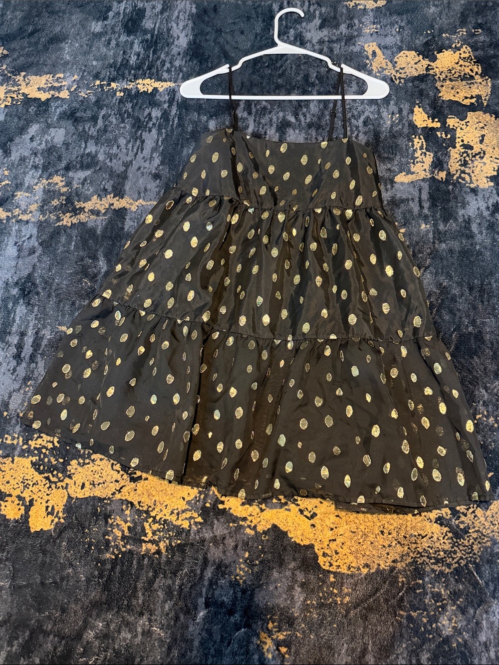 Forever 21 Black Skater Skirt with Gold Polka Dot Accents